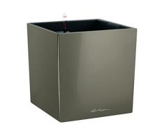 LECHUZA CUBE Premium 40, Taupe Hochglanz, Hochwertiger Kunststoff, Inkl. Bewässerungssystem, Herausnehmbarer Pflanzeinsatz, Für Innen- und Außennutzung, 16365