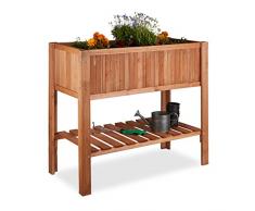 Relaxdays Hochbeet, Tannenholz, Ablagefach, 4 Beine, Pflanzkasten, Blumen, Kräuter, HBT: 80 x 88 x 43,5 cm, rotbraun