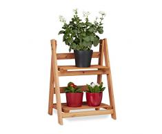 Relaxdays Blumentreppe aus Holz, Blumenständer für innen, 2-stufig, Leiterregal, Klappbar, HBT: ca. 51 x 41 x 25 cm, braun