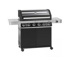RÖSLE BBQ-Station Videro G6, Stahl schwarz, 157 x 60 x 118 cm, 5 Hauptbrenner, 1 Primezone, 1 Seitenbrenner, Deckel mit Glaseinsatz & Thermometer, beleuchtete Drehknöpfe