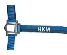 HKM Nylonhalfter mit Strick 180 cm und Karabinerhaken, Kornblau/dunkelblau, Pony