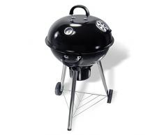 JOM Kugelgrill für Holzkohle, Holzkohlegrill Durchmesser 49 cm mit abnehmbaren Aschetopf, schwarz emalliert mit Thermometer