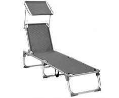 SONGMICS Sonnenliege, Liegestuhl, Gartenliege, mit Sonnendach, Rückenlehne verstellbar, klappbar, leicht, 55 x 193 x 31 cm, bis 150 kg belastbar, Garten, Balkon und Terrrasse, dunkelgrau GCB19WGV1