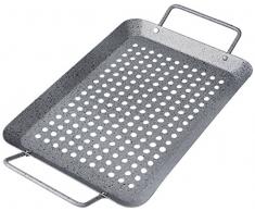 Rustler Grillschale rechteckig aus Eisenstahl mit Antihaftbeschichtung | Grillpfanne in Steinoptik | Grillkorb für Gemüse, Fisch oder Meeresfrüchte | 35 x 18,5 x 3 cm | für Backofen und alle Grills