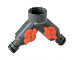 Gardena 2-Wege-Ventil: Wasserverteiler für Wasserhahn mit 33.3 mm (G 1 Zoll)-Gewinde, für gleichzeitigen Anschluss von zwei Geräten, beide Ausgänge regulierbar (940-20)