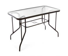 Nexos Bistrotisch eckig Balkontisch mit durchsichtiger Glasplatte und Schirmständerloch 4 cm Gartentisch Glastisch 110 x 60 x 72 cm wetterfest brauner Stahlrahmen