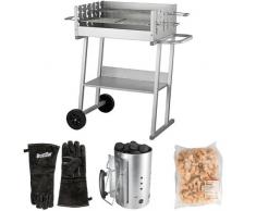 El Fuego Holzkohlegrill Toledo, silber + Grillhandschuhe + Anzündkamin + Anzündwolle