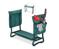 Relaxdays, grün Kniebank, weiches Kniekissen, 2 Taschen, klappbar, Kniehilfe Gartenarbeit, bis 150 kg, HBT 50x60x27,5cm