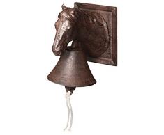 Esschert Design Türglocke mit Klöppel, Türklingel mit Motiv Pferd aus rötlichem Gusseisen, ca. 12 cm x 17 cm x 19 cm