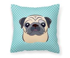 Carolines Treasures BB1200PW1818 Kissen, Schachbrettmuster, blaues Rehkitz, Mops, Leinen, 45,7 x 45,7 cm, Mehrfarbig