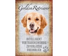 Schatzmix Hunde steckbrief: Golden Retriever - intelligent, vertrauenswürdig, zuverlässig, freundlich Metal Sign deko Schild Blech Garten
