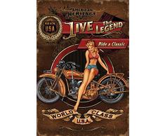 Schatzmix Pinup/pin up Frau in Bikini American Heritage Live The Legend Motorrad Motorcycle Metal Sign deko Sign Garten Blech