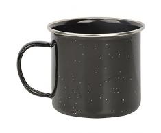 Esschert Design Emaille Becher, Tasse, in schwarz, Rand silbern, 13 x 10 x 8,7 cm