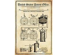 Schatzmix United States Patent Office - Design for Making Beer - Entwurf für Herstellung von Bier - Zwietusch - 1893 - Design No 490036 - Metal Sign Blech Garten deko Schild