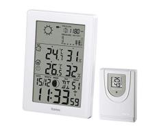Hama Funk Wetter-Messgeräte mit Außensensor EWS-3200 (mit Funkuhr, Wecker, Thermometer, Barometer, Hygrometer, Wettervorhersage, Mondphasen, Temperaturalarm, Raumklima, 50 m Reichweite) weiß