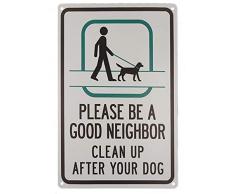 Schild Please Be a Good Neighbor Clean up After Your Dog Schild Industrielle Warnschilder Wanddeko Comics Weihnachten Ornament Retro Vintage Metall Blechschild 20 x 12 cm