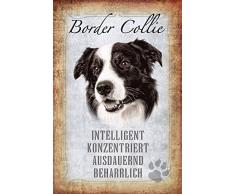 Schatzmix Hunde steckbrief: Border Collie - intelligent, konzentriert, ausdauernd, beharrlich Metal Sign deko Schild Blech Garten