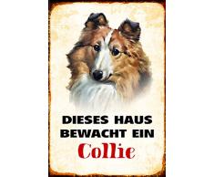 Schatzmix Dieses Haus bewacht EIN Collie Hund Metal Sign deko Schild Blech Garten