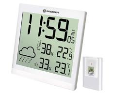 Bresser Wanduhr Wetterstation Funk mit Außensensor TemeoTrend JC, DCF Funkuhr, großer Anzeige für Temperatur und Luftfeuchtigkeit für Tisch oder Wand inkl. Wettertrendanzeige und Außensensor, weiß