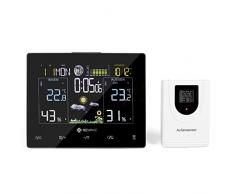 Tecvance Funkwetterstation mit Farbdisplay und Außensensor Innen- und Außentemperaturanzeige Inkl. Batterie und Netzteil - horizontal, schwarz