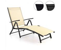 Nexos ZGC34468 Gartenliege Sonnenliege Liegestuhl Klappliege - für Terrasse Balkon - klappbarer Gartenstuhl aus Alu & Stahl & Textilene - Creme Anthrazit,