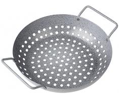 Rustler Grillschale rund aus Eisenstahl mit Antihaftbeschichtung | Grillpfanne in Steinoptik | Grillkorb für Gemüse Fisch oder Meeresfrüchte | 28 x 22,5 x 7cm | für Holzkohle-, Gas- und Elektrogrill