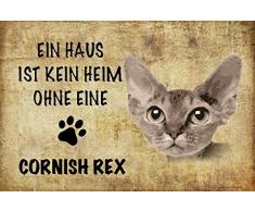 Schatzmix EIN Haus ist kein heim ohne eine Cornish rex Katze Metal Sign deko Schild Blech Garten