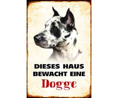 Schatzmix Dieses Haus bewacht eine Dogge Hund Metal Sign deko Schild Blech Garten