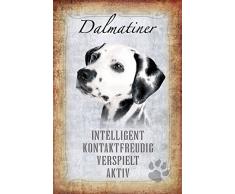 Schatzmix Hunde steckbrief: Dalmatiner - intelligent, kontaktfreudig, verspielt, aktiv Metal Sign deko Schild Blech Garten
