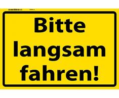 Schatzmix Bitte langsam Fahren! Warnschild Metal Sign deko Schild Blech Garten