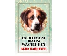 Schatzmix In diesem Haus wacht EIN Bernhardiner St Bernard Hund Metal Sign deko Schild Blech Garten