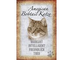 Schatzmix Katze steckbrief: American Bobtail - markant, intelligent, freundlich, treu Katze Metal Sign deko Schild Blech Garten