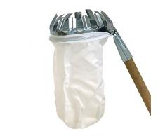 Xclou Obstpflücker, ca. 20 cm tiefer Leinensack, mit einem ca. 16 cm breiten Greifkranz, silber verchromt, ohne Stiel, weiß/silber