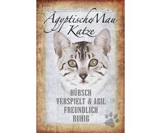 Schatzmix Katze steckbrief: Ägyptische Mau Katze - hübsch, verspielt & agil, freundlich, ruhig Metal Sign deko Schild Blech Garten