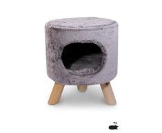 Petrebels Katzenhöhle Victoria de Luxe 45 Ice-Grey, Eleganter Stabiler Katzenhocker aus Extra weichem Plüsch mit Kissen (Waschbar), 45 cm, Farbe Eisgrau