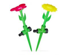 Relaxdays, rot/gelb Sprinkler Blume, 2er Set, Spritzblume Garten, Rasensprenger Kinder, mit Erdspieß, HxD: 34 x 10 cm, Pack