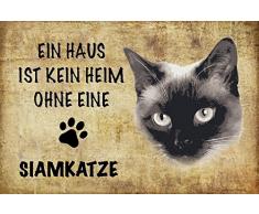 Schatzmix EIN Haus ist kein heim ohne eine Siamkatze Katze Metal Sign deko Schild Blech Garten