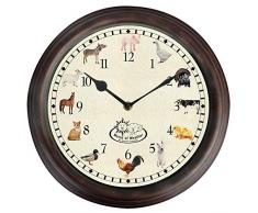 Esschert Design Uhr mit Bauernhoftiergeräuschen Ø 30 cm, Wanduhr mit Sounds, Kunststoff