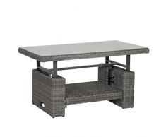 greemotion Tisch Bari, höhenverstellbarer Couchtisch, Beistelltisch aus Rattan-Geflecht mit Glas-Tischplatte, Sofatisch ca. 130 x 49/68 x 75 cm