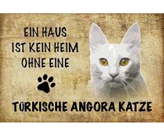 Schatzmix EIN Haus ist kein heim ohne eine Türkische Angora Katze Metal Sign deko Schild Blech Garten