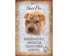 Schatzmix Hunde steckbrief: Shar Pei - hingebungsvoll, anhänglich, eigenständig, liebevoll Metal Sign deko Schild Blech Garten