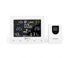 Tecvance Funkwetterstation mit Farbdisplay und Außensensor Innen- und Außentemperaturanzeige Inkl. Batterie und Netzteil - horizontal, weiß