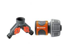 Gardena 2-Wege-Ventil: Wasserverteiler für Wasserhahn mit 33.3 mm (G 1)-Gewinde, für gleichzeitigen Anschluss von Zwei Geräten & Verbinder für Schlauchgröße 19 mm (3/4)