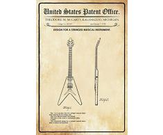 Schatzmix United States Patent Office - Design for a Stringed Musical Instrument - Entwurf für einen Streichinstrument - McCarty - 1958 - Design No 181867 - Metal Sign Blech Garten deko Schild