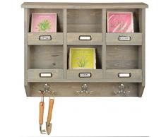 Esschert Design Wandorganizer, 57 x 12 x 47 cm, aus Holz, mit 6 Stellplätzen, Größe L, mit Sicherungsbrett, Blumenkasten, Holzkasten