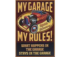 Schatzmix My Garage My Rules - What Happens in The Garage Stays in The Garage - hot Rod oldtime Metal Sign deko Sign Garten Blech