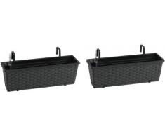 GARTENFREUDE Polyrattan Balkonkasten Blumenkasten 2er inkl. Aufhängung, 50 x 19 x 18 cm, mit Bewässerungssystem, anthrazit 12mm
