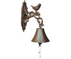 Esschert Design Türglocke Vogel, aus den Materialien Gusseisen und Baumwollkordel, 10,6 x 19,3 x 24,0 cm