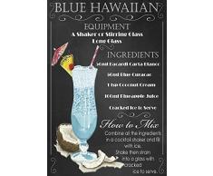Schatzmix Cocktails Rezept Recipe Blue Hawaiian Bacardi Pineapple schwarz Hintergrund Metal Sign deko Sign Garten Blech