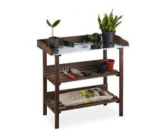 Relaxdays Pflanztisch, Gärtnertisch mit 3 Ebenen, Gewächshaus, Garten, Balkon & Terrasse, Holz, 86x92x42 cm, dunkelbraun